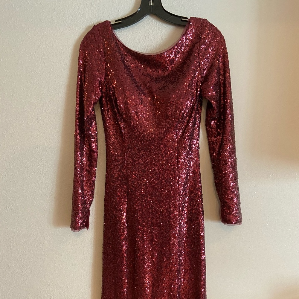 Theia Burgundy Sequin Gown